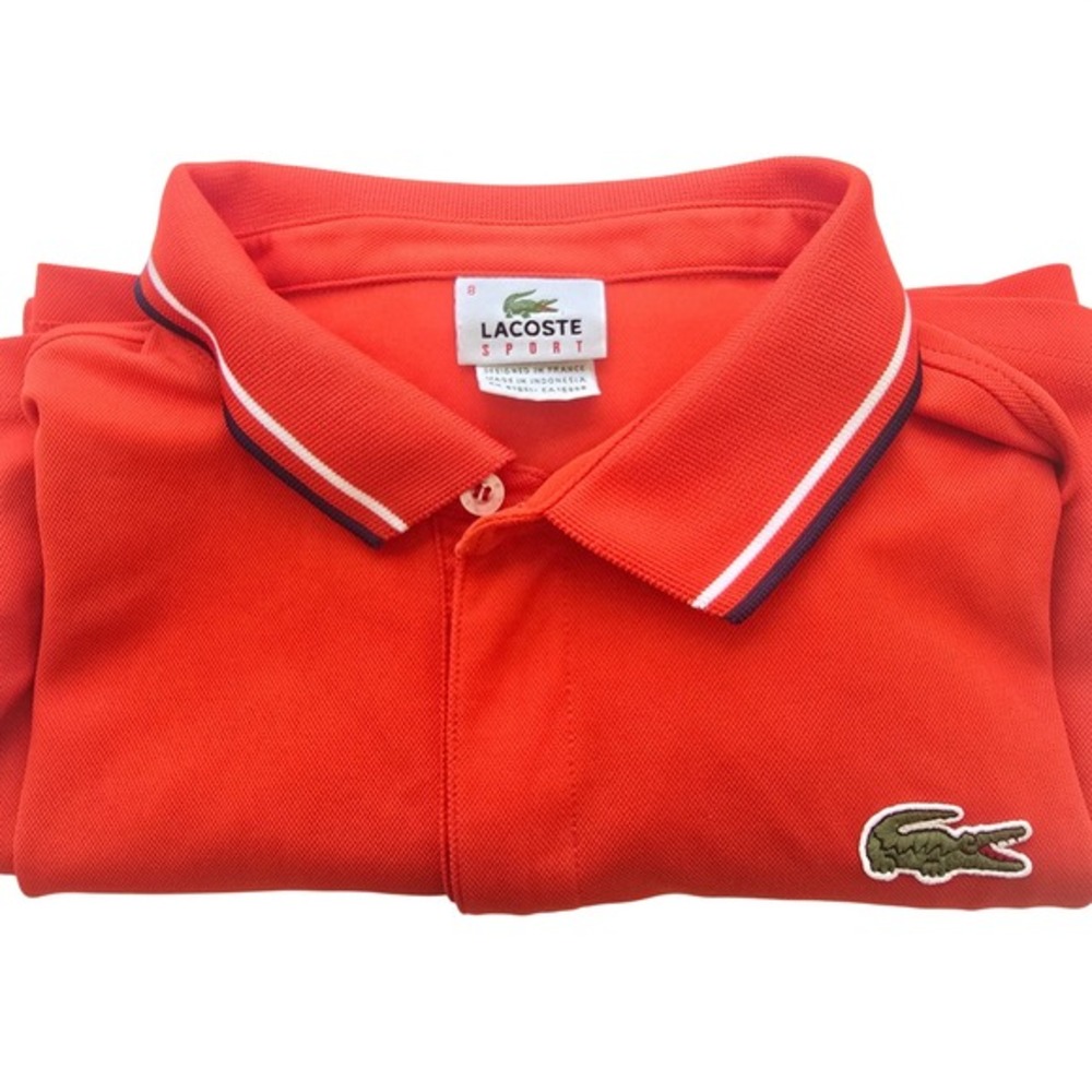 Lacoste Sport Mens Orange Tipped Collar Polo Shirt Size 8 FC‎ 5962 - Picture 2 of 13